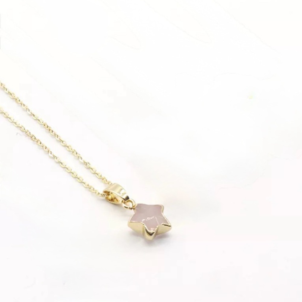 NEW Gold-Plated Star Pendant Necklace in Rose Quartz w/ Gold Chain - Picture 4 of 7